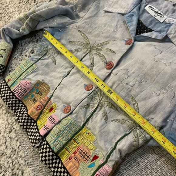 Y2K FUNKY JACKET MIAMI BEACH ART EMBROIDERED CITY DEMIN BLUE COLORS SZ XS RETRO - Picture 9 of 16